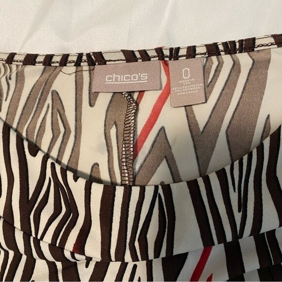 Chico's Brown Red Cream L Sleeve Scoop Neck Knee Length Sheath Dress SZ 4 - Picture 5 of 8